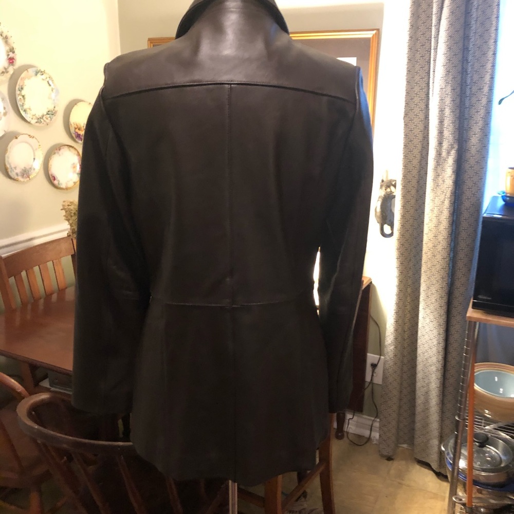 Lamb skin high quality dark brown soft leather - collared - zip front jacket - S - Picture 6 of 9